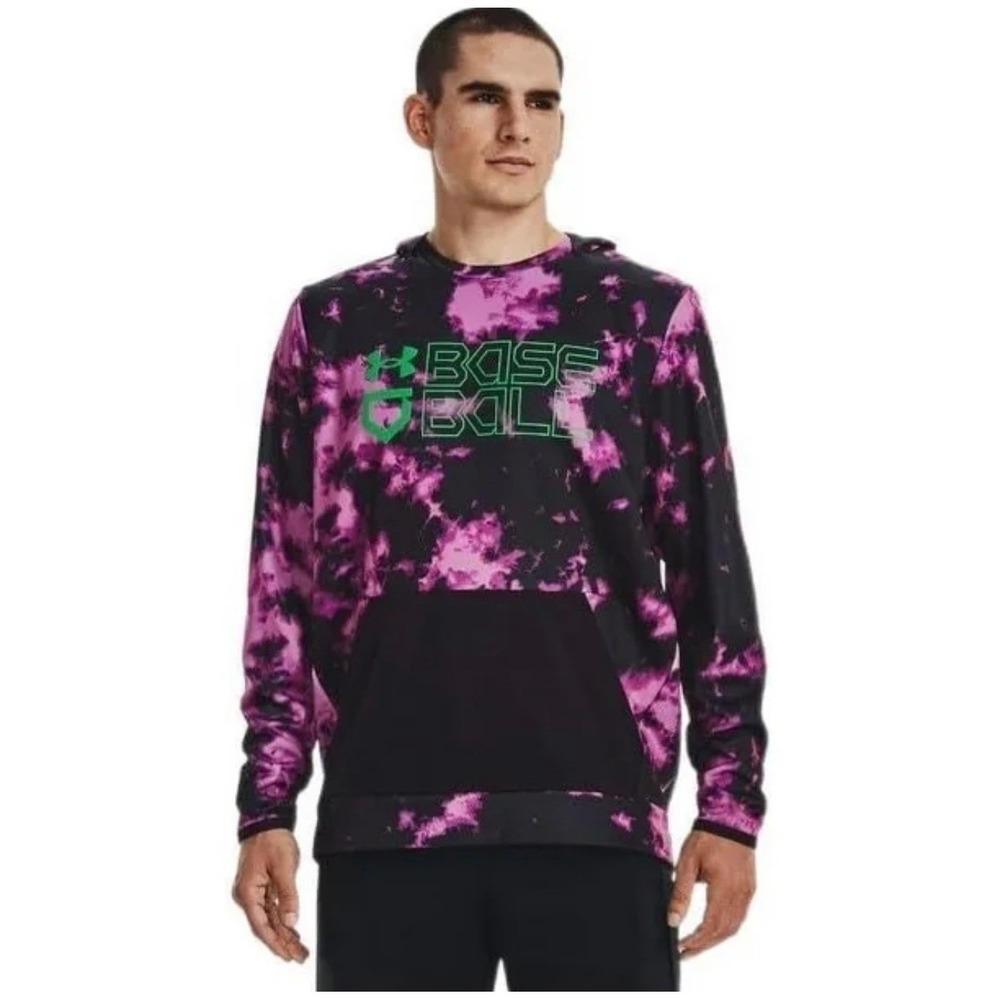 Under Armour Baseball Hoodie Mens Large Pink Black Tie Dye Neon Green Graphic